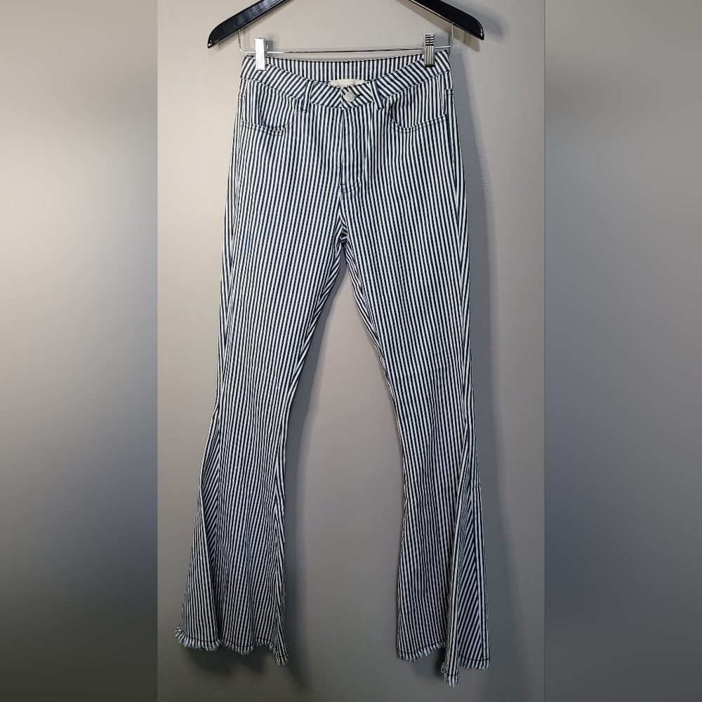 Saints & Hearts Striped Bell Bottom Jeans S Western Flare Festival Boho